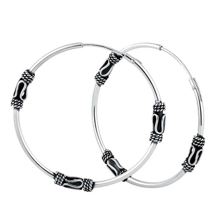925 Sterling Silver Hoop Earrings Style 9 - Patterned Hoops - with Berlingot Box and Gift Bag