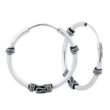 Load image into Gallery viewer, Bali hoop earrings in solid 925/1000 silver - patterned hoops style 6
