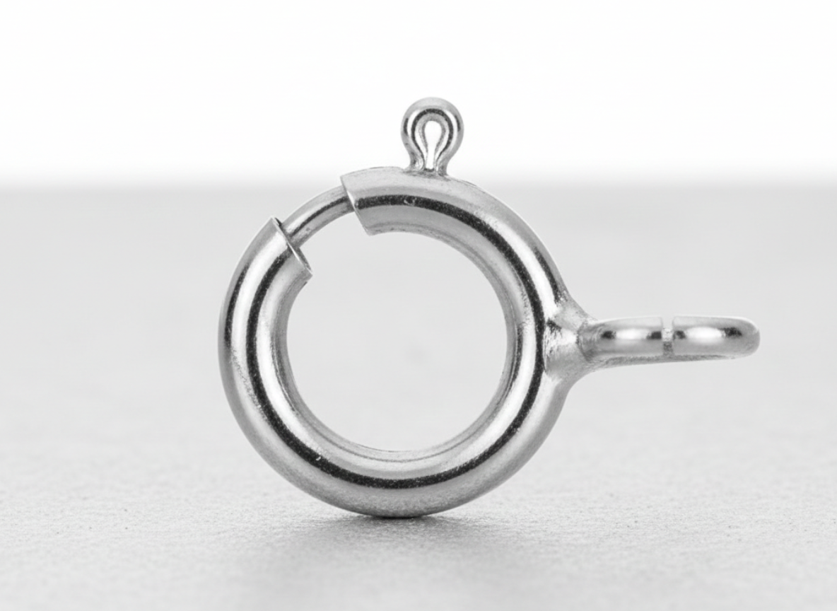 Fermoir anneau ressort en or massif couleur or gris, disponible en 18 carats et 9 carats, pour création et réparation de bijoux