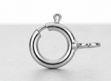 Charger l'image dans la galerie, Fermoir anneau ressort en or massif couleur or gris, disponible en 18 carats et 9 carats, pour création et réparation de bijoux
