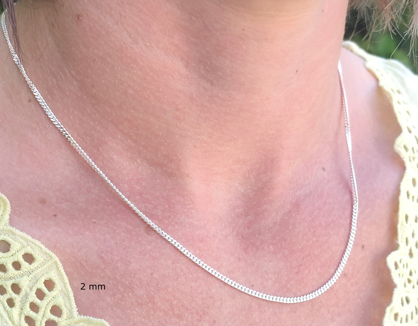 Solid silver chain 925/1000 diamond-cut curb link 1.5 mm