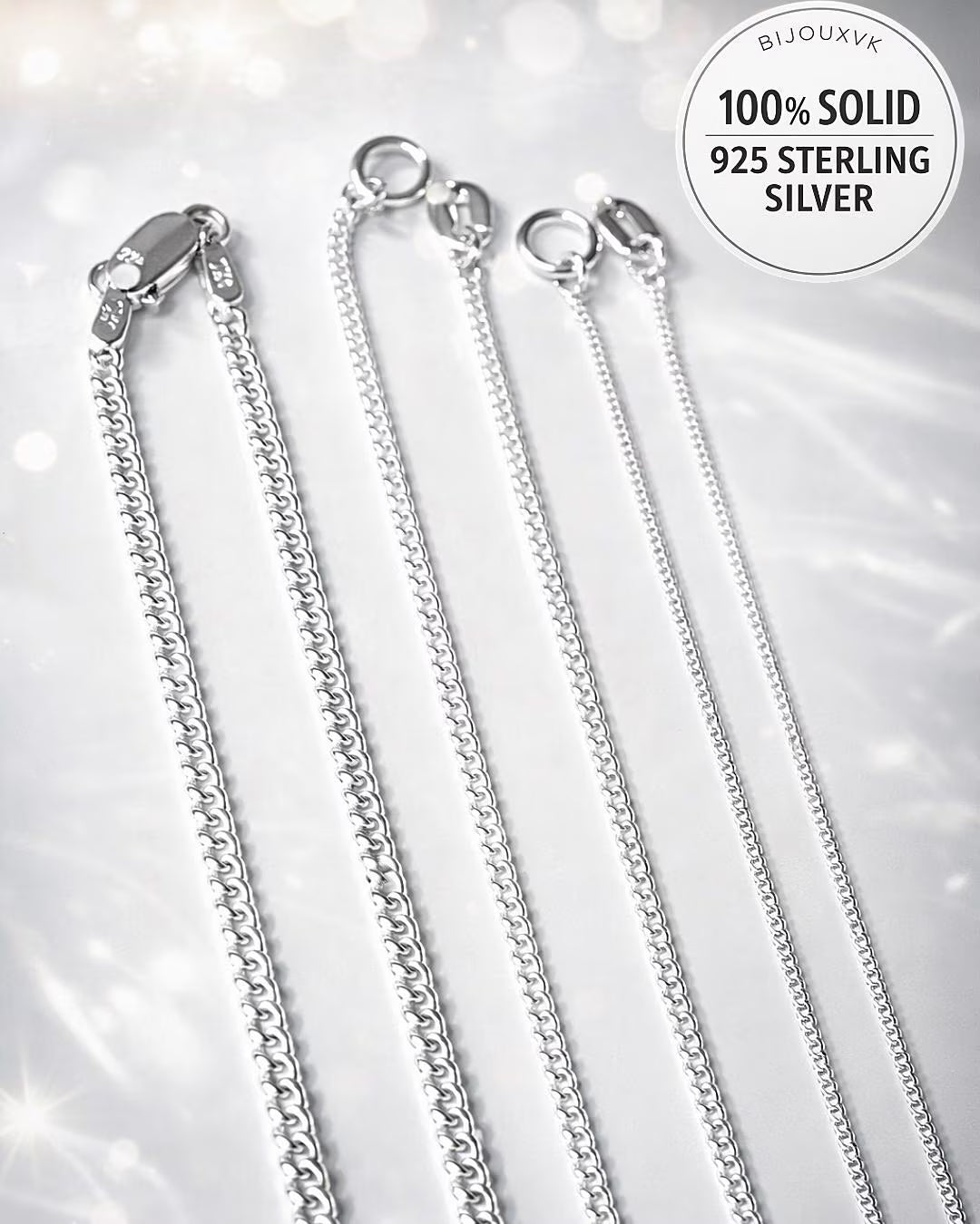 Solid silver chain 925/1000 diamond-cut curb link 1.5 mm