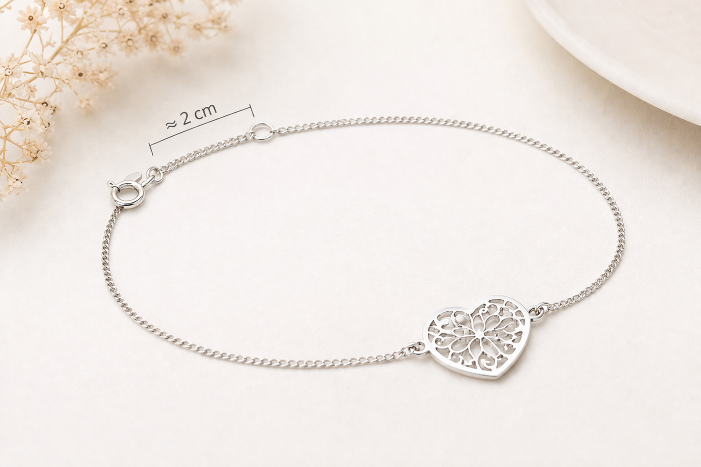 Bracelet cœurs ajourés en argent massif 925 rhodié – Bracelet réglable motif cœur