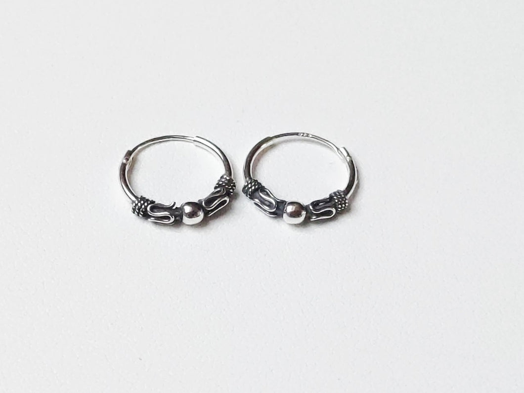 Bali hoop earrings in solid 925/1000 silver - patterned hoops style 2