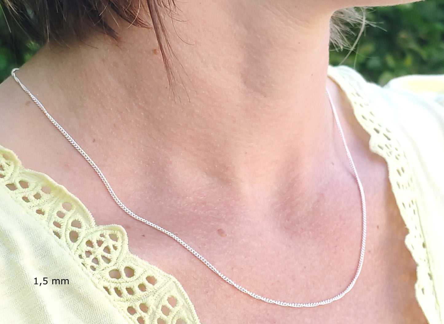 Solid silver chain 925/1000 diamond-cut curb link 1.5 mm