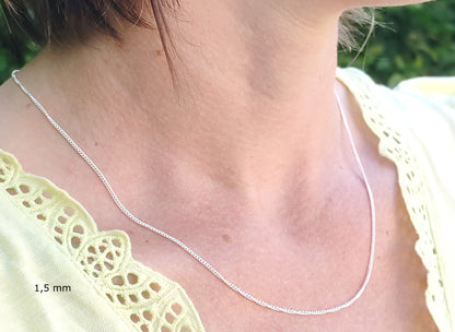 Solid silver chain 925/1000 diamond-cut curb link 1.5 mm