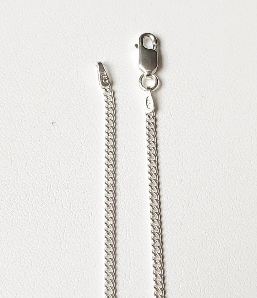 Solid silver chain 925/1000 diamond-cut curb link 2 mm