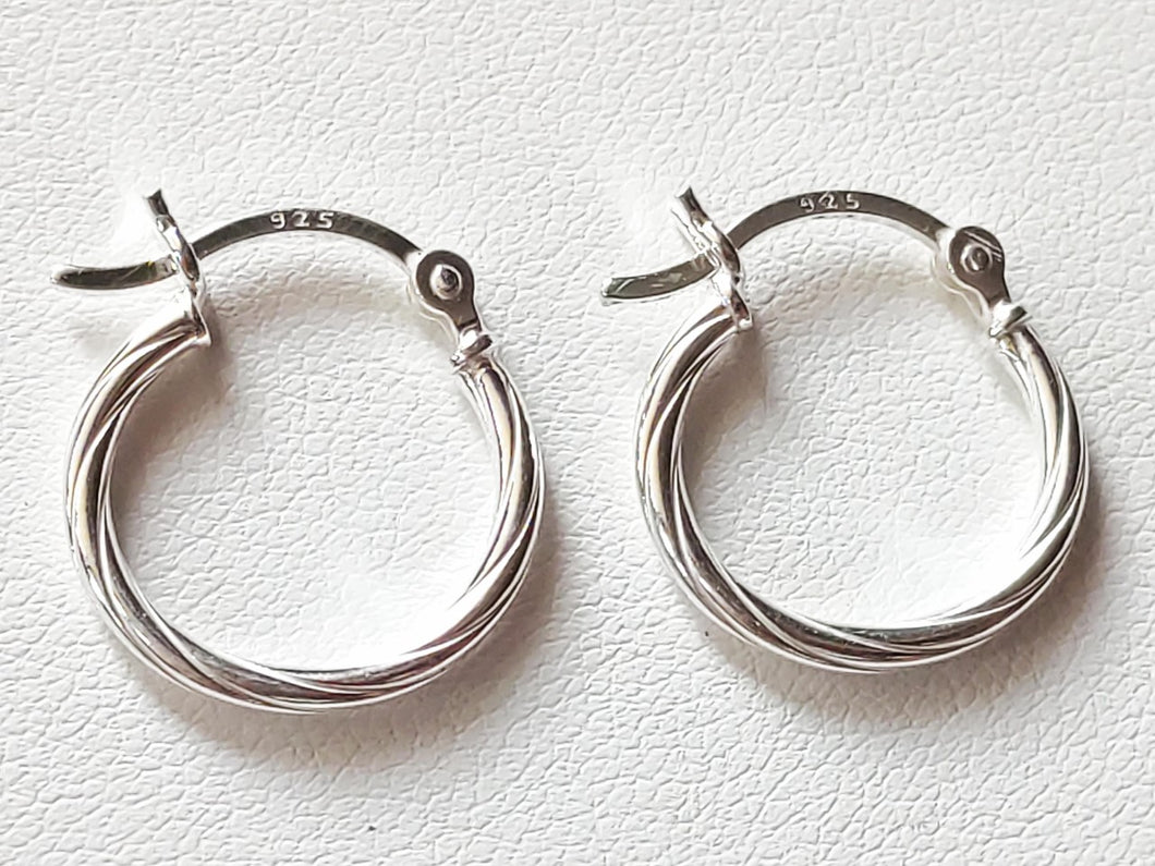 925 Solid Silver Hoop Earrings - Twisted Hoops